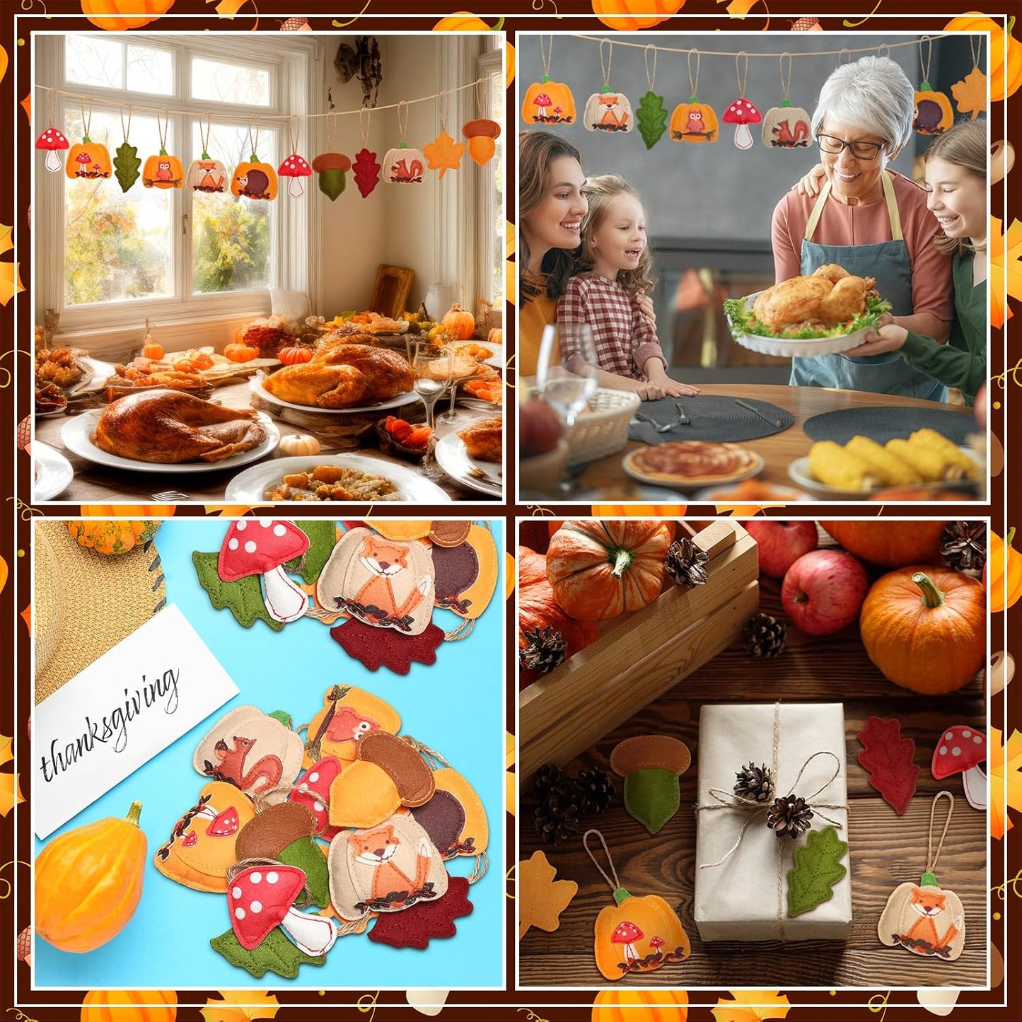 12 Pcs Fall Thanksgiving Tree Decoration 3D Felt Pumpkin Maple Leaf Hanging Felt Pumpkin Hanging Ornaments Fall Decoration 3.15 Inch for Farmhouse Harvest Autumn