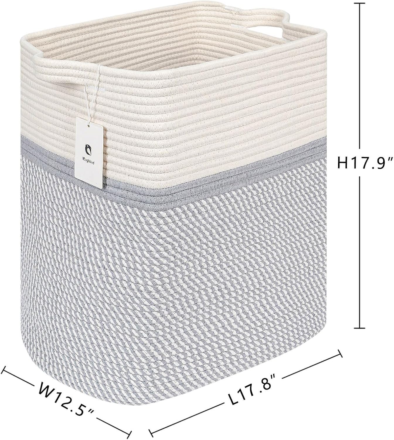 Storage Baskets for Clothes Fabric Cotton Rope Storage Basket with Handles, Decorative Woven Basket for Living Room,Closet Organizer Blankets, and 2bags (White/Gray, L17.8×W12.5×H17.9)