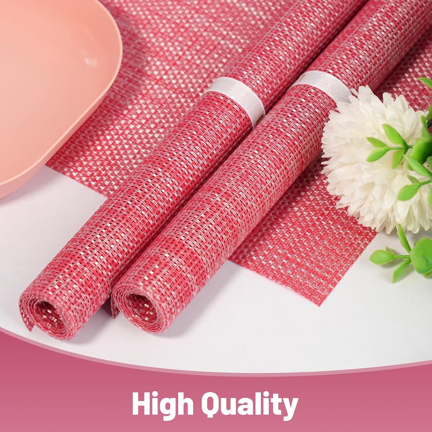 Placemats Set of 8,Non-Slip PVC Weave Table Mats Easy to Clean,Heat Resistant Place Mats for Kitchen Dining Table Decoration Indoor Outdoor,Red