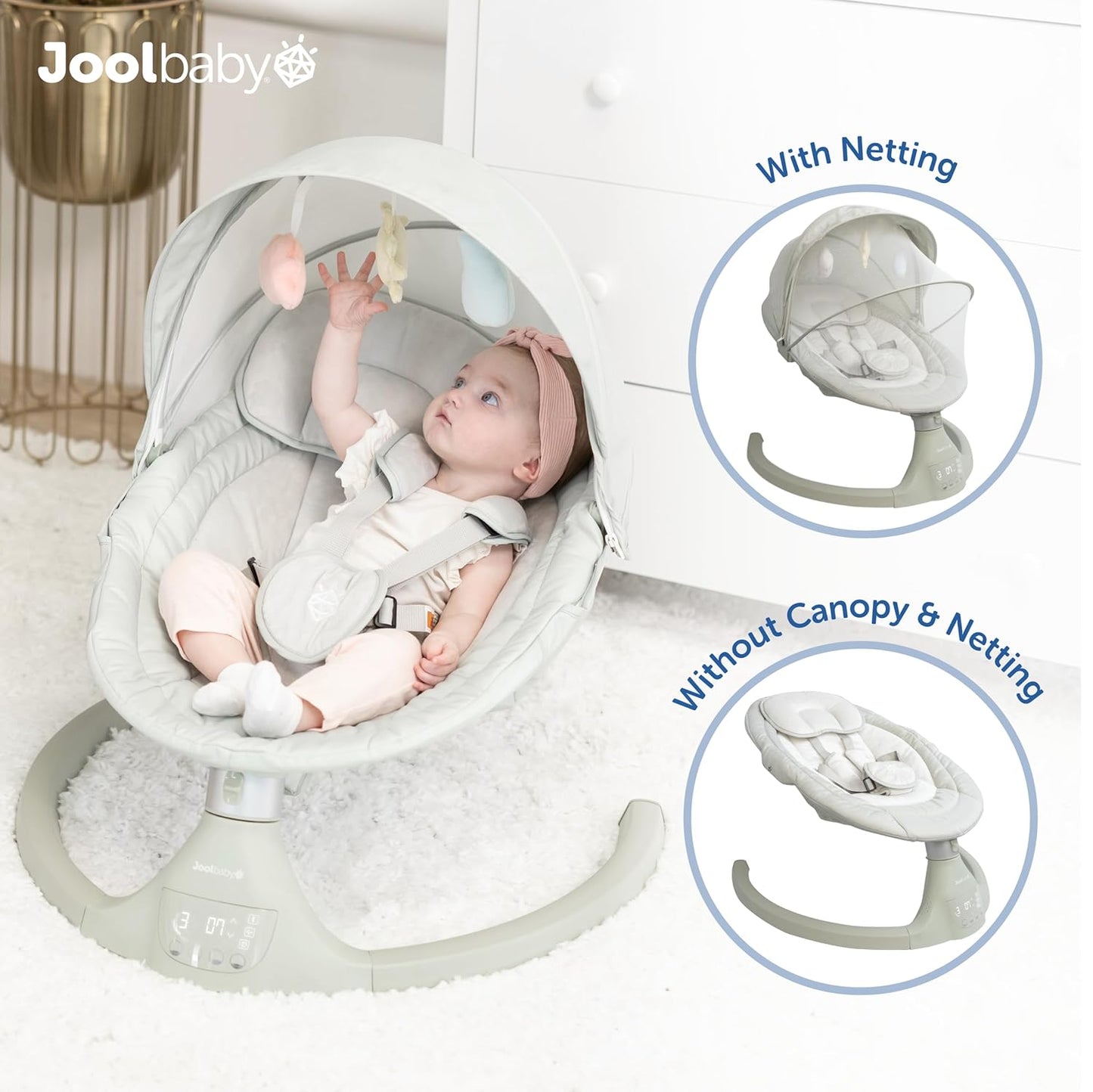 Jool Baby Nova Swing for Newborns - Electric Motorized Infant Swing, Bluetooth Music, 10 Preset Melodies, Remote (2025 Model) (Sage)