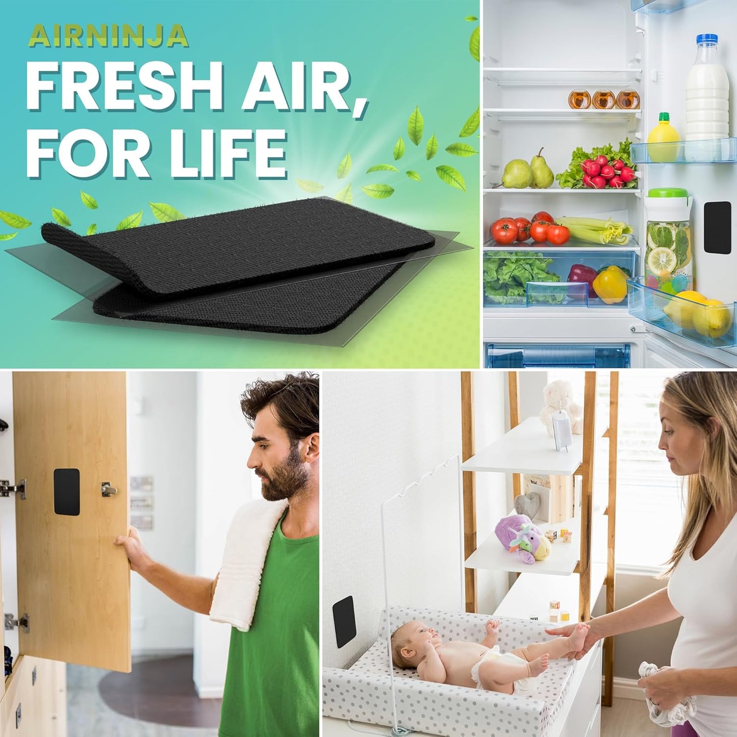 Fridge Deodorizer - Natural Refrigerator Deodorizer Odor Eliminator - Beats Baking Soda and Bamboo Charcoal Air Purifying Bags - Activated Carbon Odor Absorber for Fridge & Freezer (2 pk)