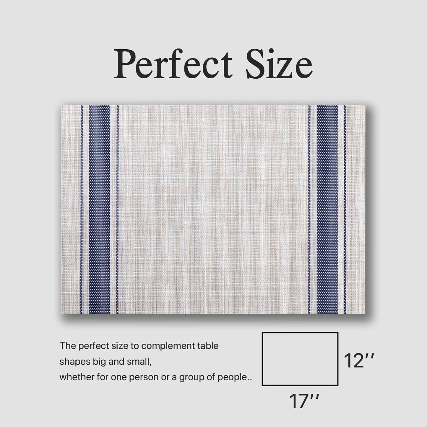 Placemat Set of 4 - Easy Clean Woven Vinyl Placemats for Dining Table, Indoor/Outdoor Place Mats, Washable PVC Table Mats(Blue Skyline)