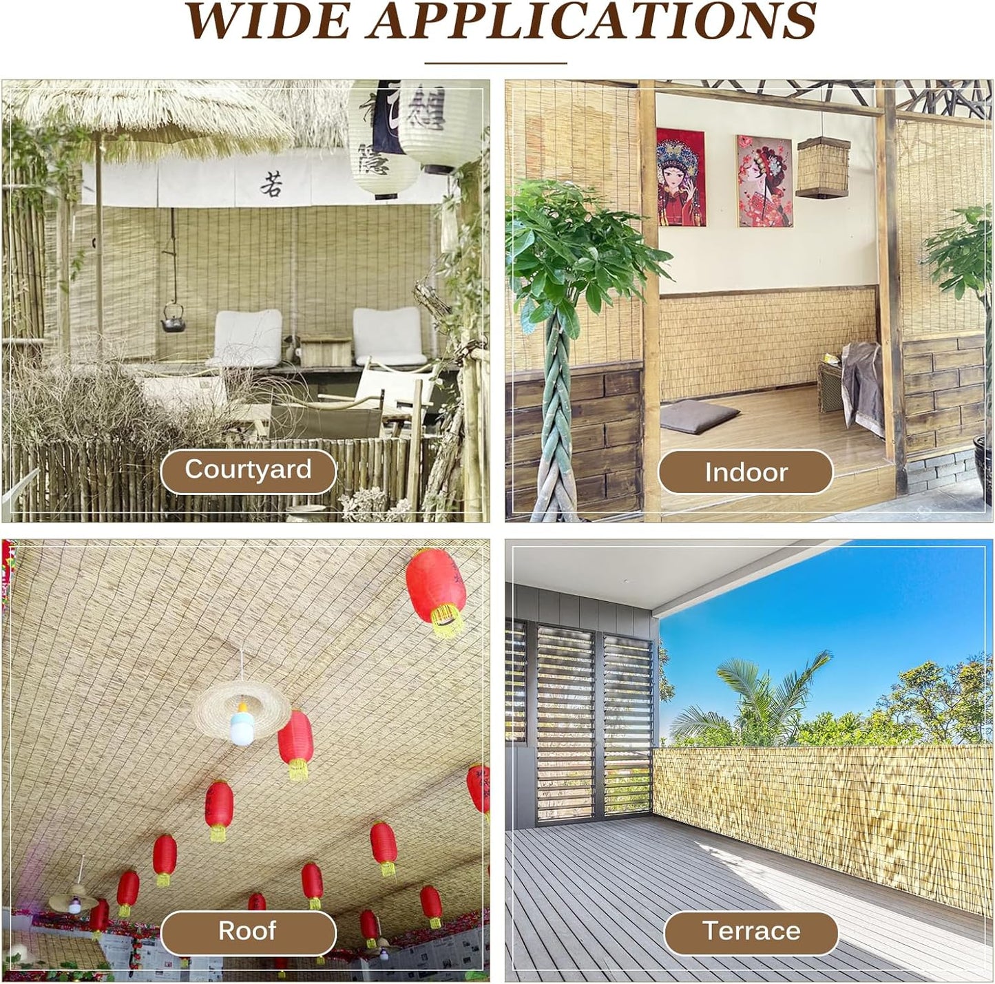 Natural Reed Fencing Rolls: Privacy Bamboo Fence 3/4/5/6ft High Roll Reed Screen, Decorative Bamboo Fencing for Outdoor Balcony Patio Garden Backyard,with Cable Zip Ties(Nature, 3x10ft)