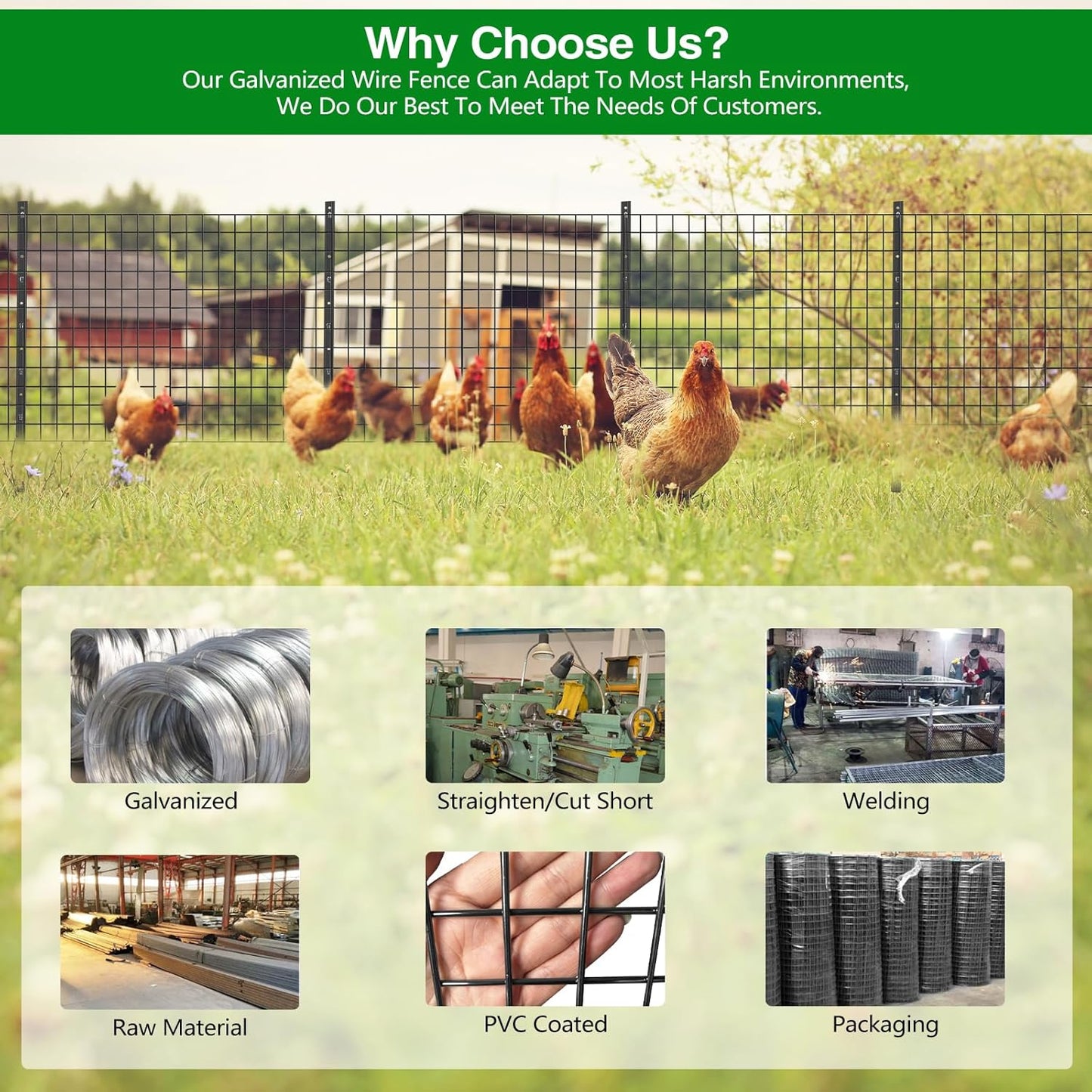 Wire Fence, 24 in(H) X 50 ft(L) PVC Coated Welded Wire Fencing 2" X 2" 16GA Garden Border Vinyl Metal Chicken Wire Fencing Mesh Roll for Yard Vegetable Plant Protection Poultry Netting Black