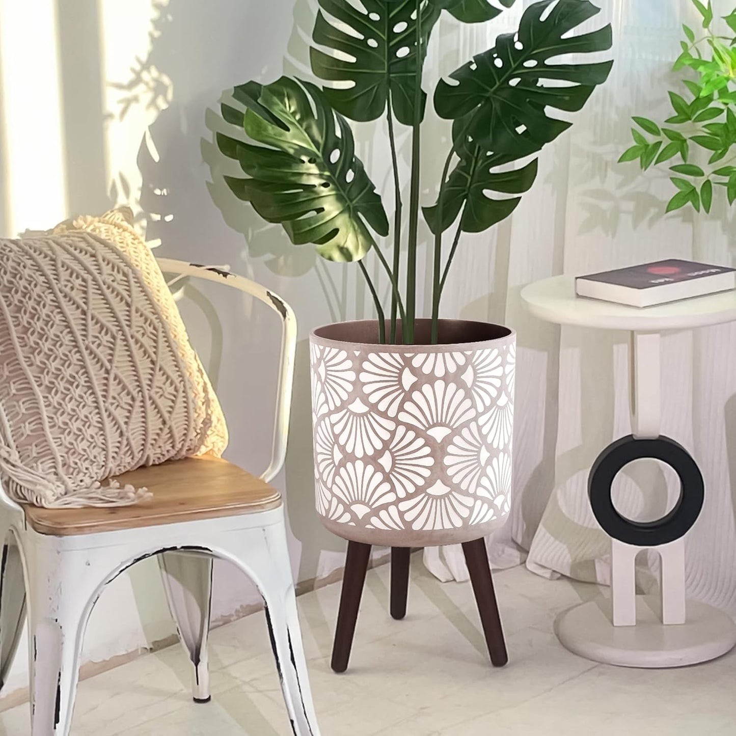 12 Inch Planter with Stand Mid-Century Tall Planter with Legs for Indoor Outdoor Plants