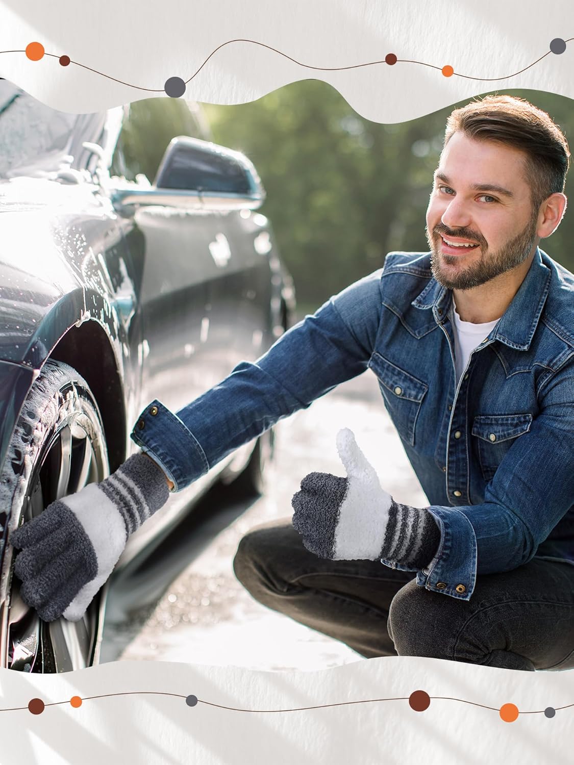 Patelai 3 Pairs Microfiber Plant Dusting Gloves Leaf Cleaning Gloves for Indoor Plants, Blinds, Furniture, House (Large,Gray, Orange, Brown)