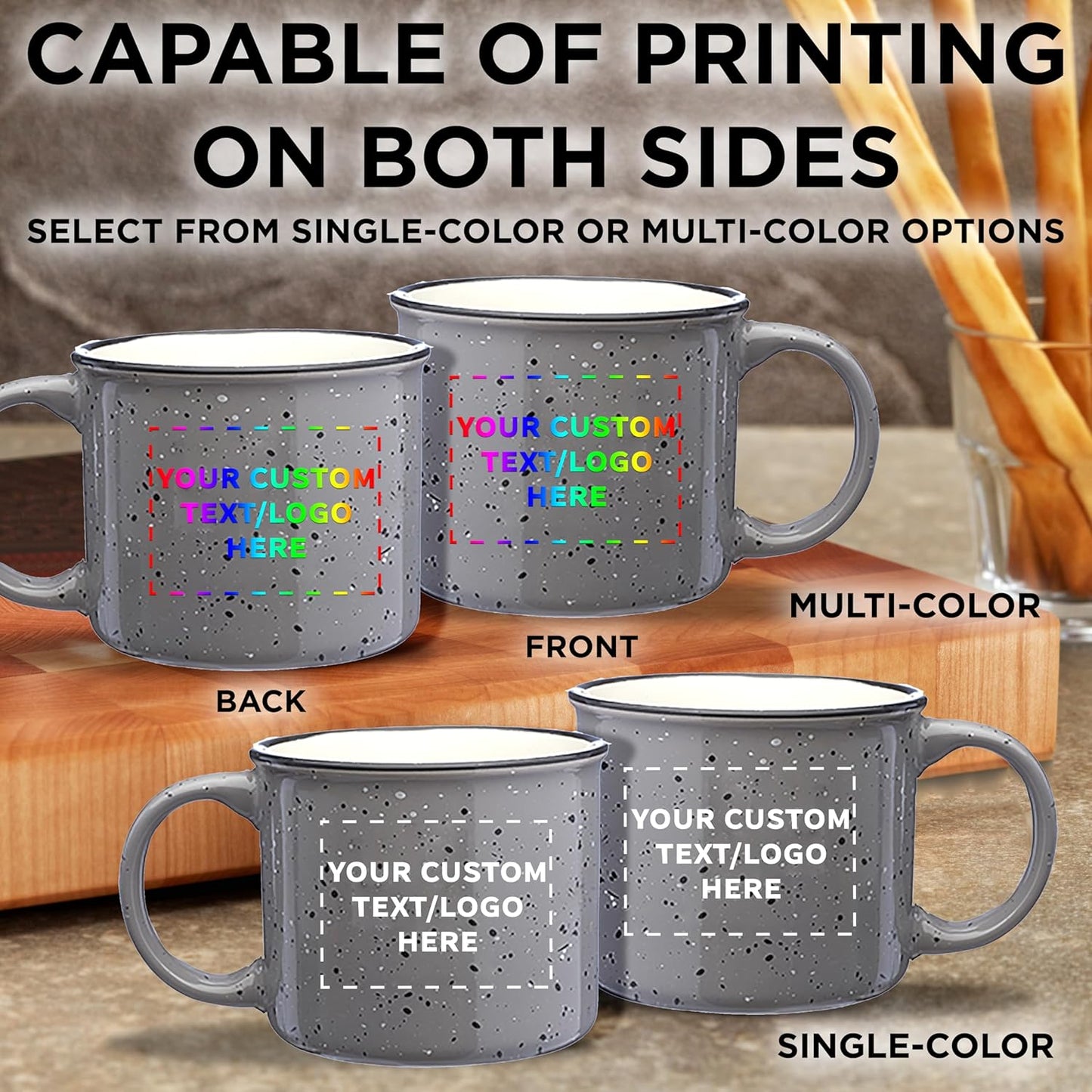 DISCOUNT PROMOS Custom Ceramic Campfire Coffee Mugs 13 oz. Set of 100, Personalized Bulk Pack - Perfect for Tea, Espresso, Cappuccino, Hot Cocoa - Grey