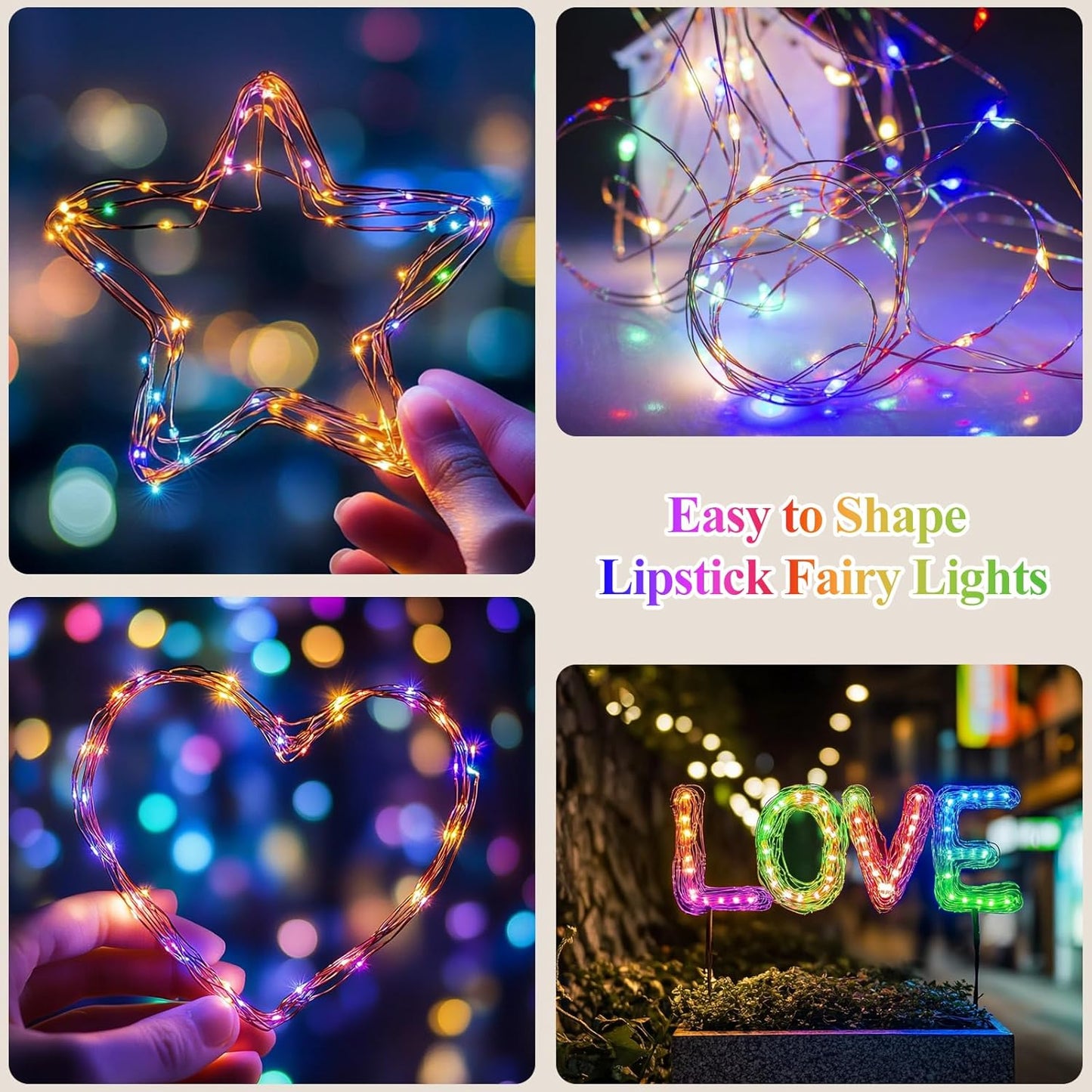 Lakumu 32FT(16*2) Fairy Lights Battery Operated String Lights, Rechargeable Twinkle Lights with Timer, Mini LED Lights for Bedroom, Christmas Decorations, Wedding, Centerpiece Table Decor Multicolor