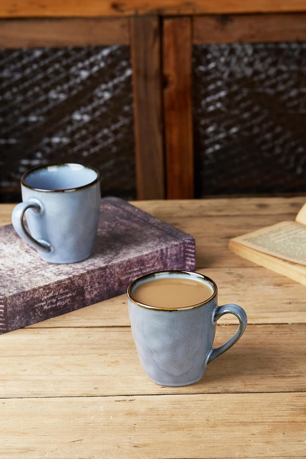 famiware Coffee Mugs Set of 4, Ocean Round 11.5oz Coffee Cup Set with Handle for Cocoa, Milk, Hot Chocolate, Tea or Water, Stoneware Cups for Kitchen, Reactive Glaze, Microwave Dishwasher Safe, Blue