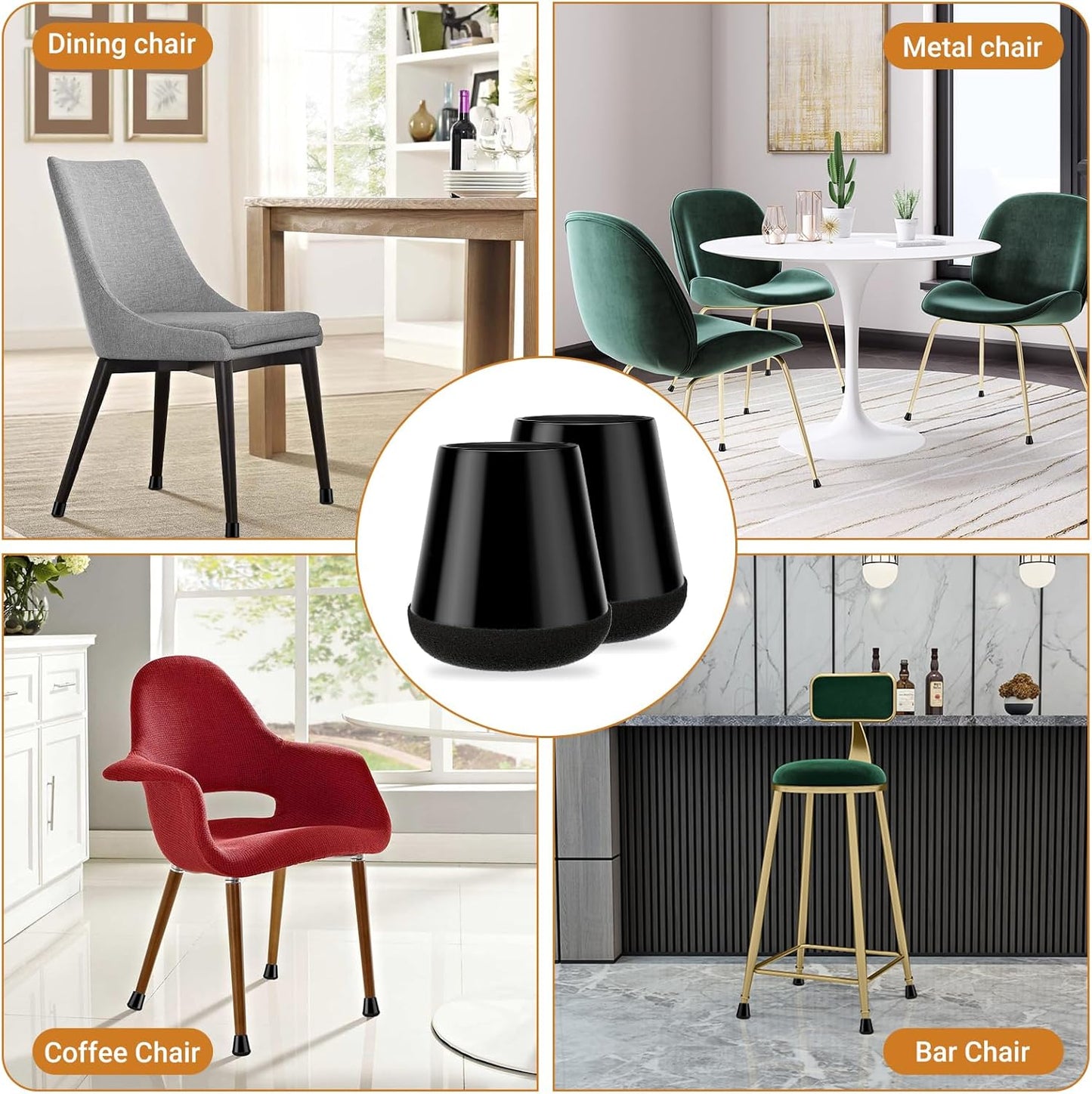 24 PCS Silicone Chair Leg Floor Protectors Small (0.8"-1") Rubber Felt Furniture Pads Chair Legs Caps/Covers for Hardwood Floors, Tile from Scratches & Reduce Noise - Round, Black