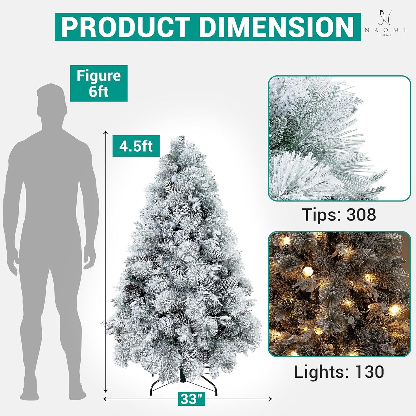 Naomi Home Darla Snowy Christmas Tree 4.5ft/Snow Flocked