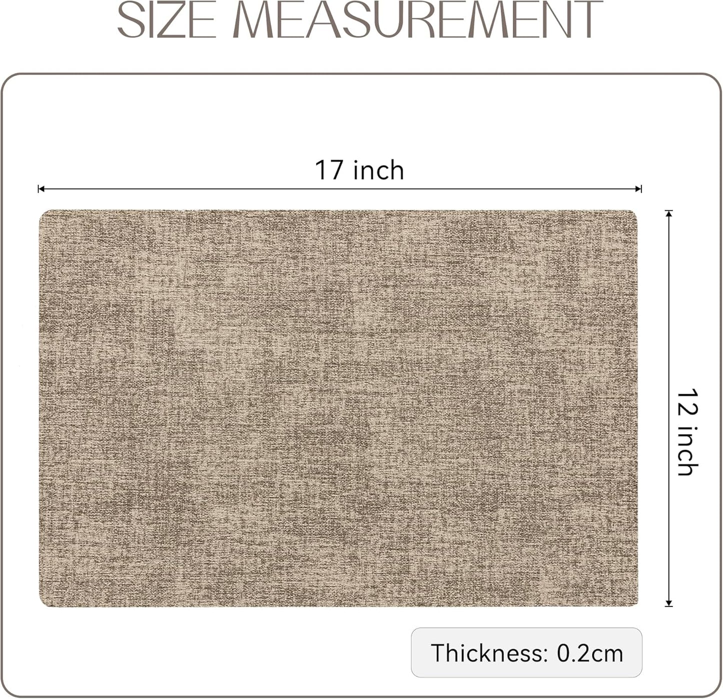 Romanstile Vinyl Placemats Set of 12-12 X 18 Inch - Heat Resistant Place Mats 100% Waterproof Oilproof Wipeable Reversible Faux Leather Table Mats for Kitchen/Dining/Party/Outdoor, Khaki