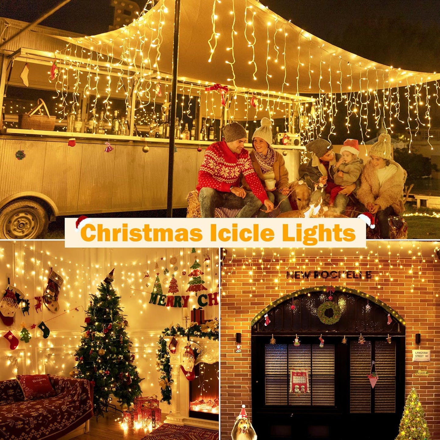 Ollny Icicle Lights for Outside 720LED 60FT, Warm White Christmas Lights with Remote 8 Modes Dimmable, Waterproof Connectable Timer Hanging Light for House Outdoor Yard Indoor Decorations