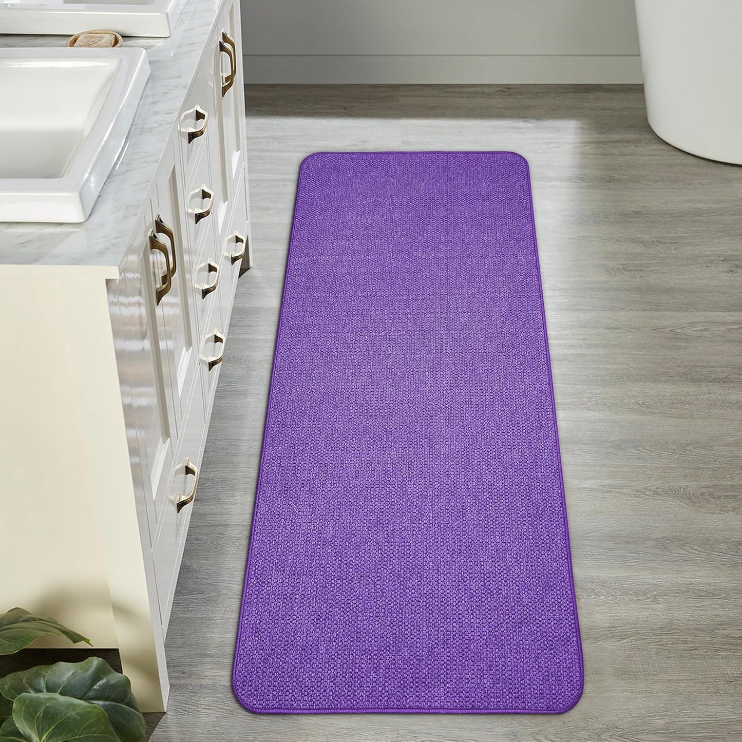 Bath Mat,Ultra Thin Bathroom Runner Rugs,Large Bath Mats for Bathroom,Quick Dry,Non-Slip,Machine Washable,Low Pile,Bath Rug,Shower Outside,Sink,Home Decor Accessories.Purple,2'x5'(24x60inch)