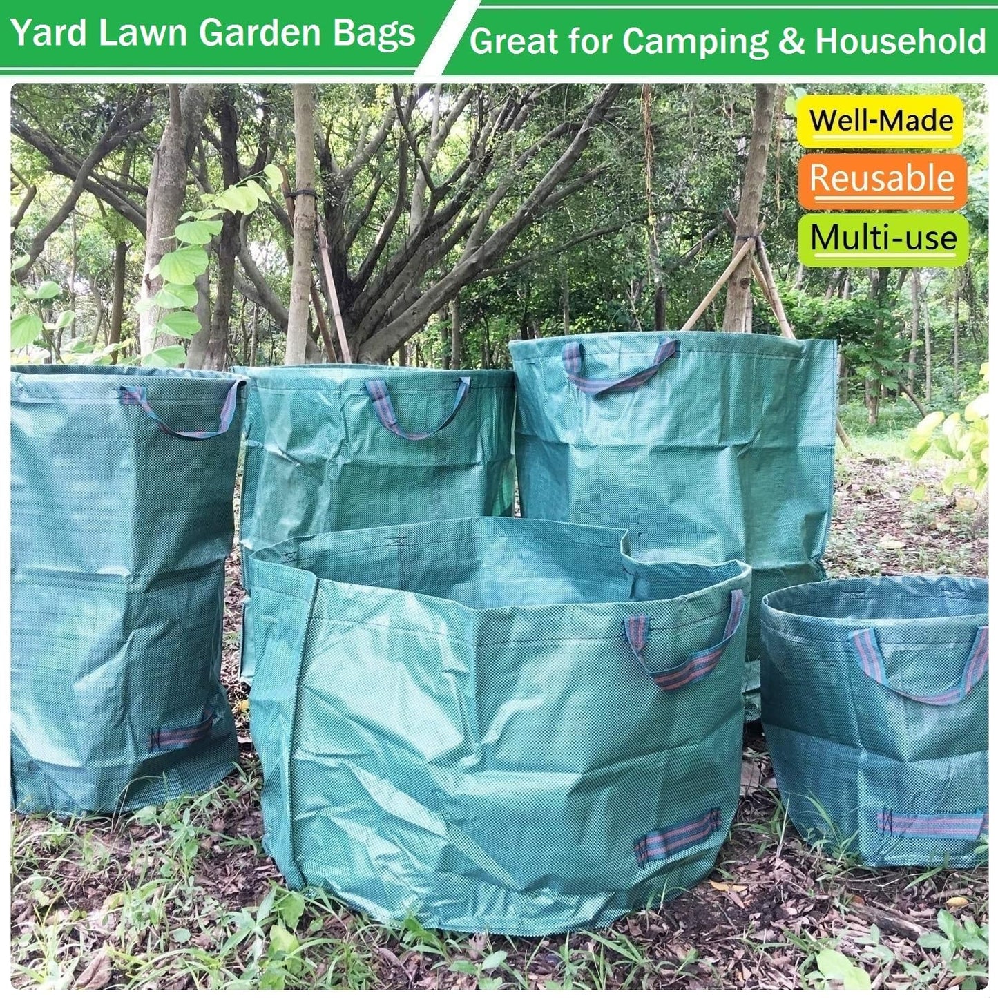 Standard 2-Pack 16 Gallon Yard Lawn Garden Bags (D18, H15 inch) with Gardening Gloves, Yard Waste Bags,Patio Debris Container,Camping Trash Bin,Recycling Bag,Laundry Bin,Lawn Weeds,Leaf Bags 4 handles