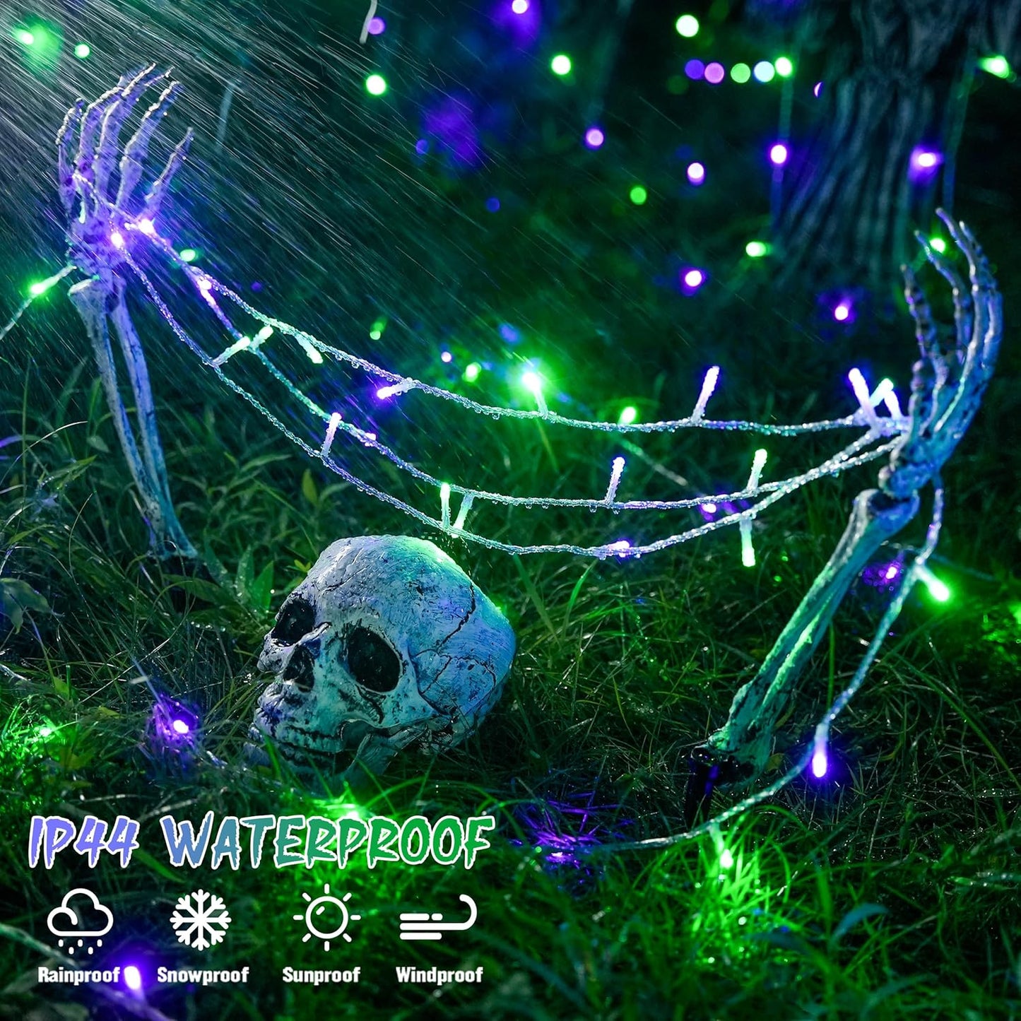 JMEXSUSS Connectable Purple and Green Halloween Lights Plug-in, 8 Modes 100 LED Twinkle String Light Indoor, Clear Wire Christmas Lights Outdoor Waterproof for Halloween Christmas Decor