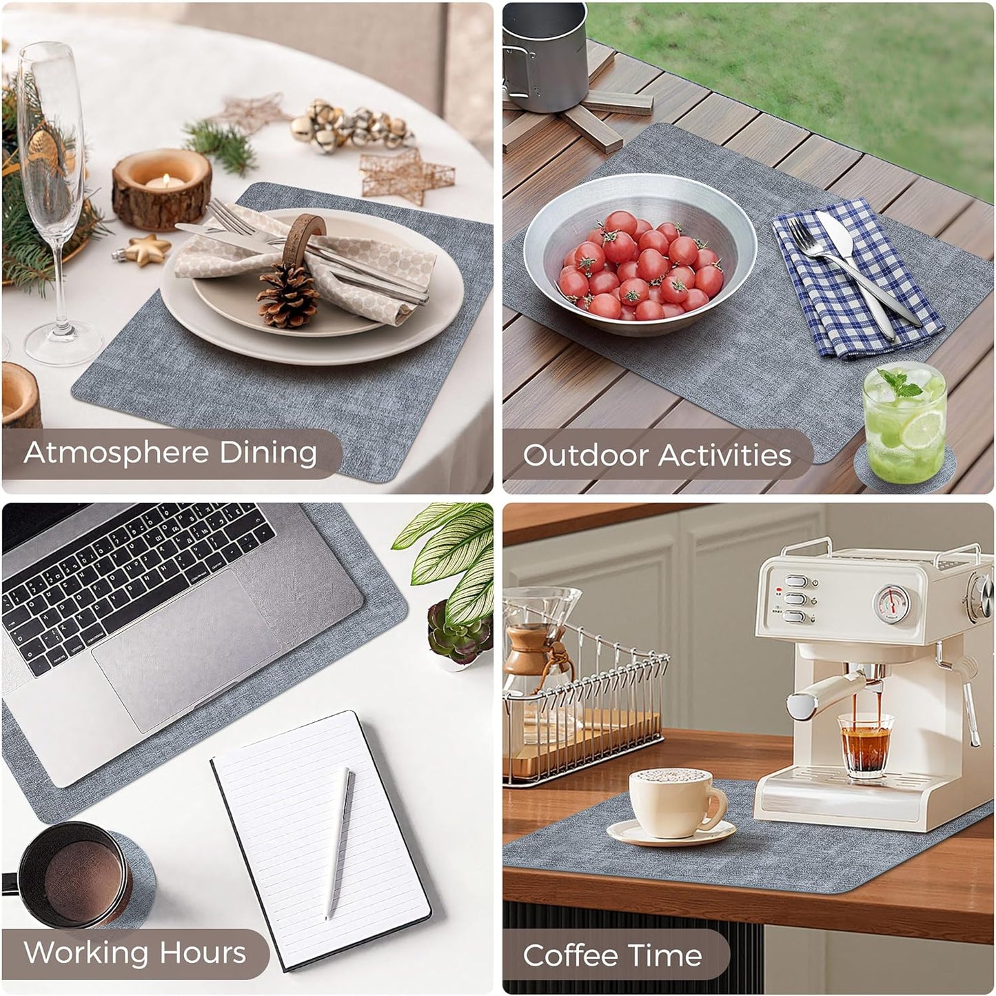 Vinyl Placemats Set of 6, Faux Leather Waterproof and Heat Resistant Place Mats, Washable Anti-Slip Table Mats with Coaster, Wipeable Placemats for Indoor & Outdoor 17" x 12" (Light Blue, Set of 6)