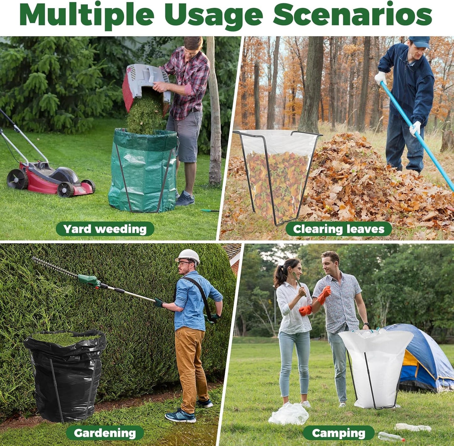 2PCS Outdoor Trash Bag Holder Metal Garden Trash Bag Holder for Yard Waste Stand Holds 30-45 Gallons Leaf Bag Holder with 4 Clips for Leaves Camping Lawn Party Weeding Yard Gardening(2pcs+8clips)