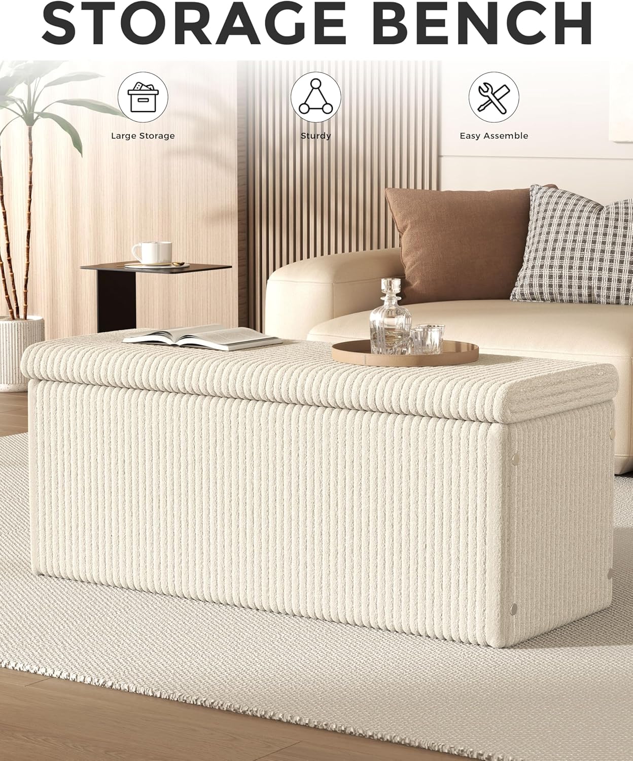 SUN TIME 42" Foldable Velvet Ottoman Bench with Storage,Large Capacity End of Bed Chest, Soft Cushion Seat, Toy & Blanket Organizer, Footrest for Bedroom, Living Room, Entryway, Apartment