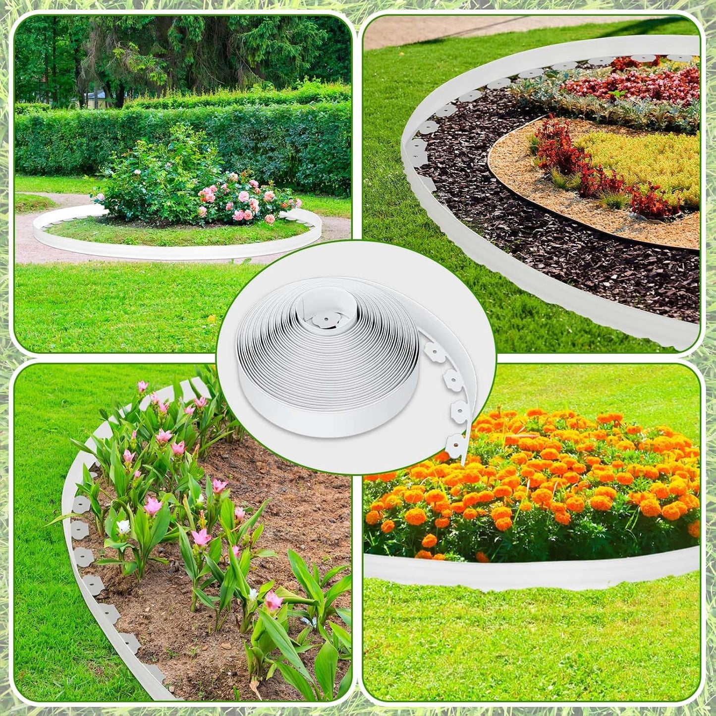 Sasylvia 2'' x 200' Landscape Edging Kit Edging Border Coil Include Anchoring Spikes 10 Connectors Plastic Garden Border for Lawn Garden Grass Yard Home(White)