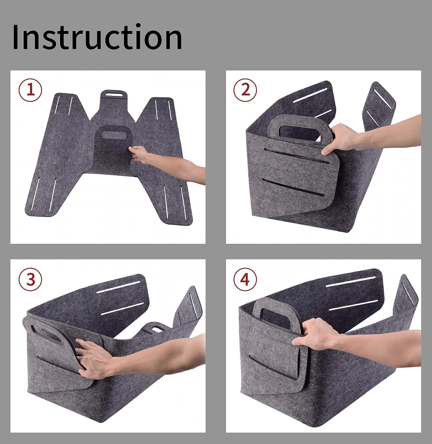 Storage Basket Felt Storage Bin Collapsible& Convenient Box Organizer with Carry Handles for Office Bedroom Closet Babies Nursery Toys Laundry (Dark grey, 19.9inch(L)×13.6inch(W)×12.6inch(H))