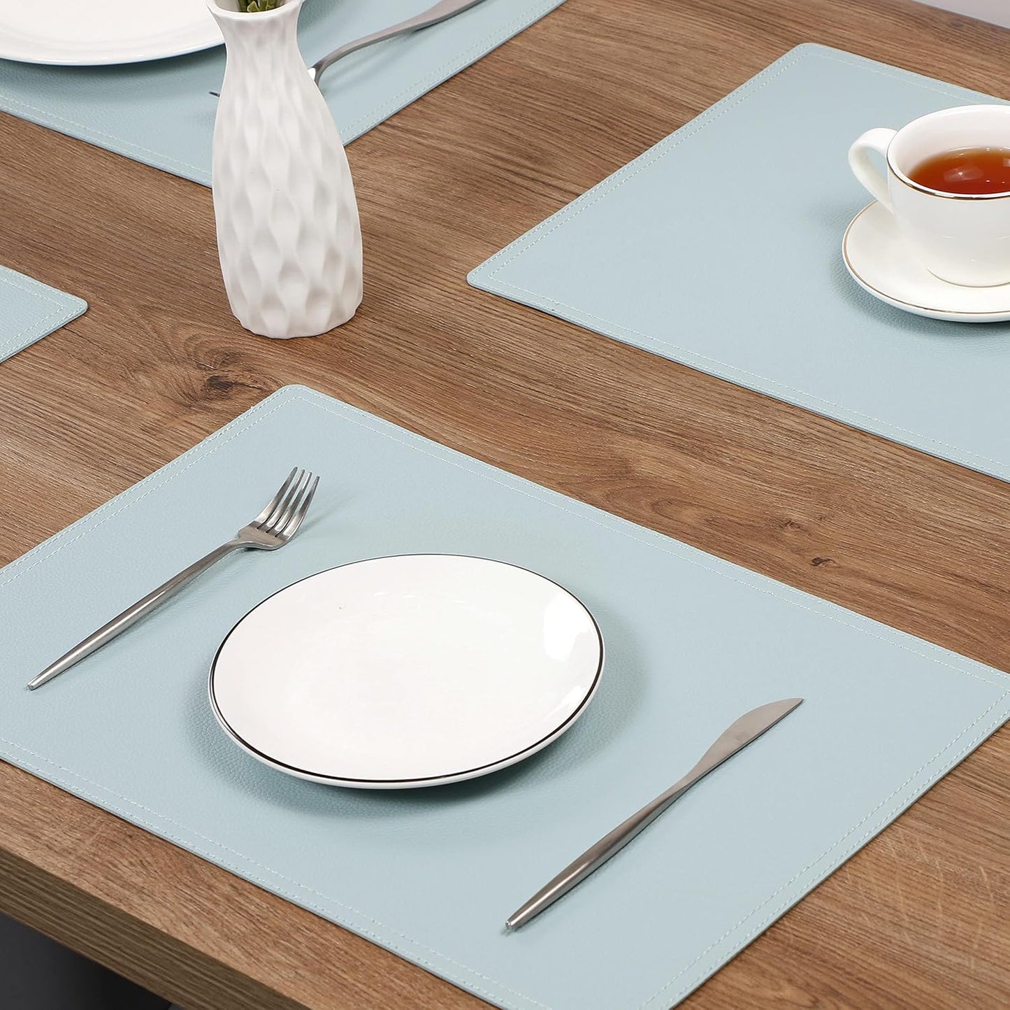 Faux Leather Placemats, PU Table Mats, Set of 6, Waterproof, Stain Resistant, Heat Resistant, Non-Slip Easy to Clean for Kitchen Dining Table,Conference Table C Teal Blue