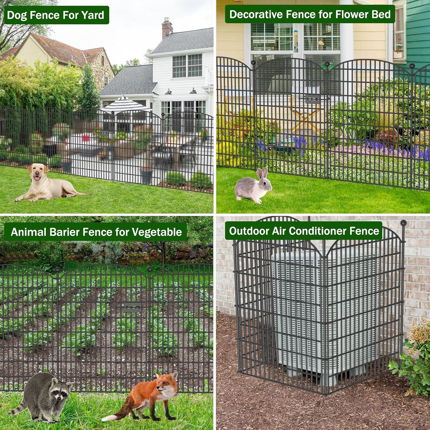 No Dig Decorative Garden Fence 5 Panels with Gate, 40 in (H) x 11.8 ft (L), Dog Fence Outdoor for Yard,Rustproof Metal Animal Barrier Ground Stakes Fencing for Garden, Patio, Flower Bed