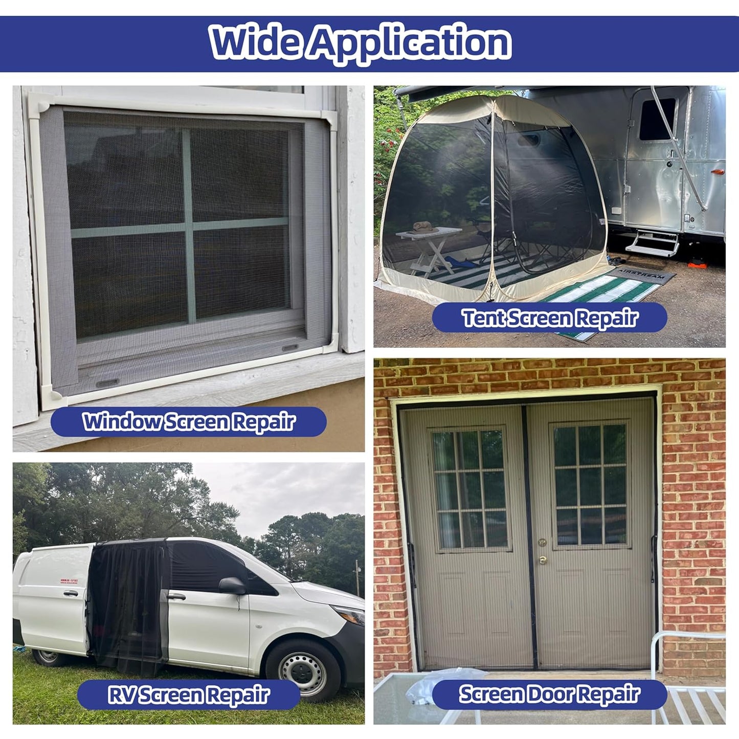 KING MOUNTAIN 10 Sheets Black Window Repair Patches, 58 in Repair Kit for Screen Tears Holes, Strong Adhesive Mesh Tape, Quick & Waterproof