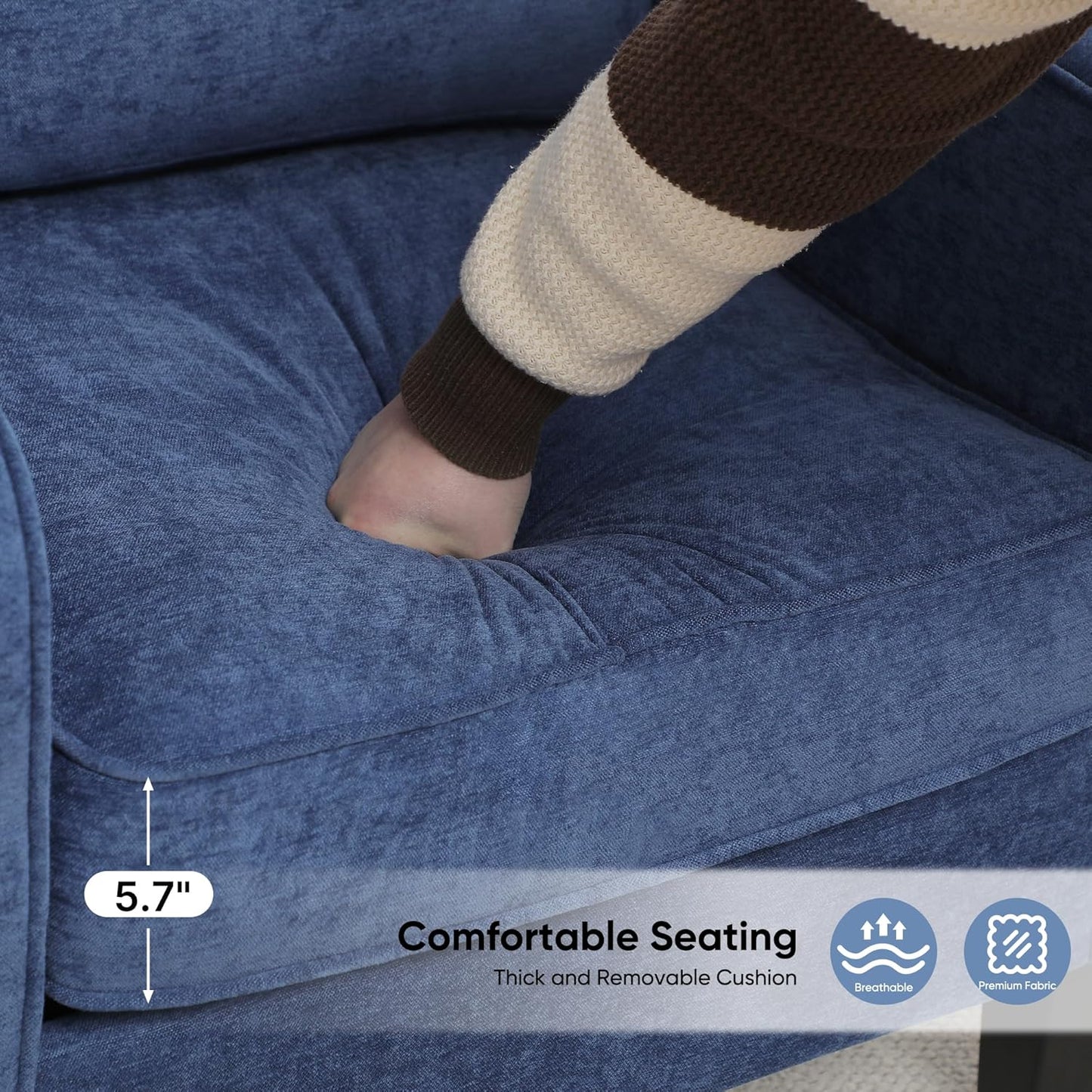 Accent Chairs Set of 2, Upholstered Living Room Chairs with Side Pockets, Mid Century Modern Reading Chair for Bedroom, Comfy Armchair Single Sofa Side Chair for Office, Small Room, Blue