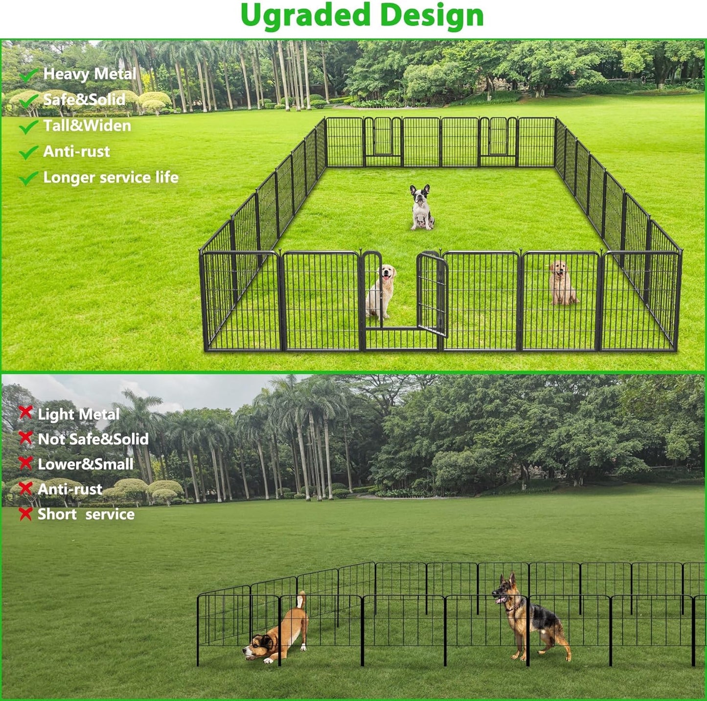 Decorative Black Metal Fencing Garden Fence with Gate, 91ft(L) 32in(H) 40 Fence Panels No Dig Fence Rustproof Animal Barrier Fence Temporary Dog Panels Fencing Outdoor