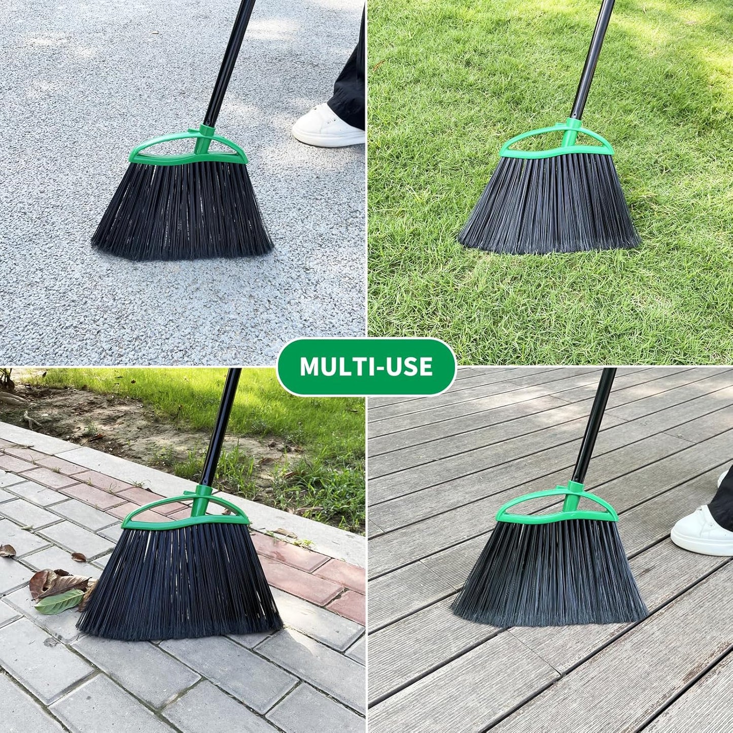 2 Pack Angle Broom, 55" Long Handle Heavy-Duty Indoor Outdoor Brooms, Household Commercial Floor Cleaning, for Sweeping Home, Kitchen, Office, Lobby, Deck, Garage, Patio, Shop (Green)