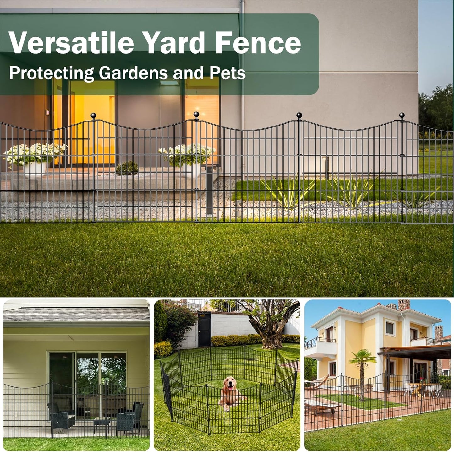 15 Panels No Dig Dog Fence Outdoor for Yard, 32 in(H) X 35.4 ft(L) Decorative Tall Garden Fence Animal Barrier, Rustproof Metal Wire Garden Edging and Borders, Temporary Fencing Stakes