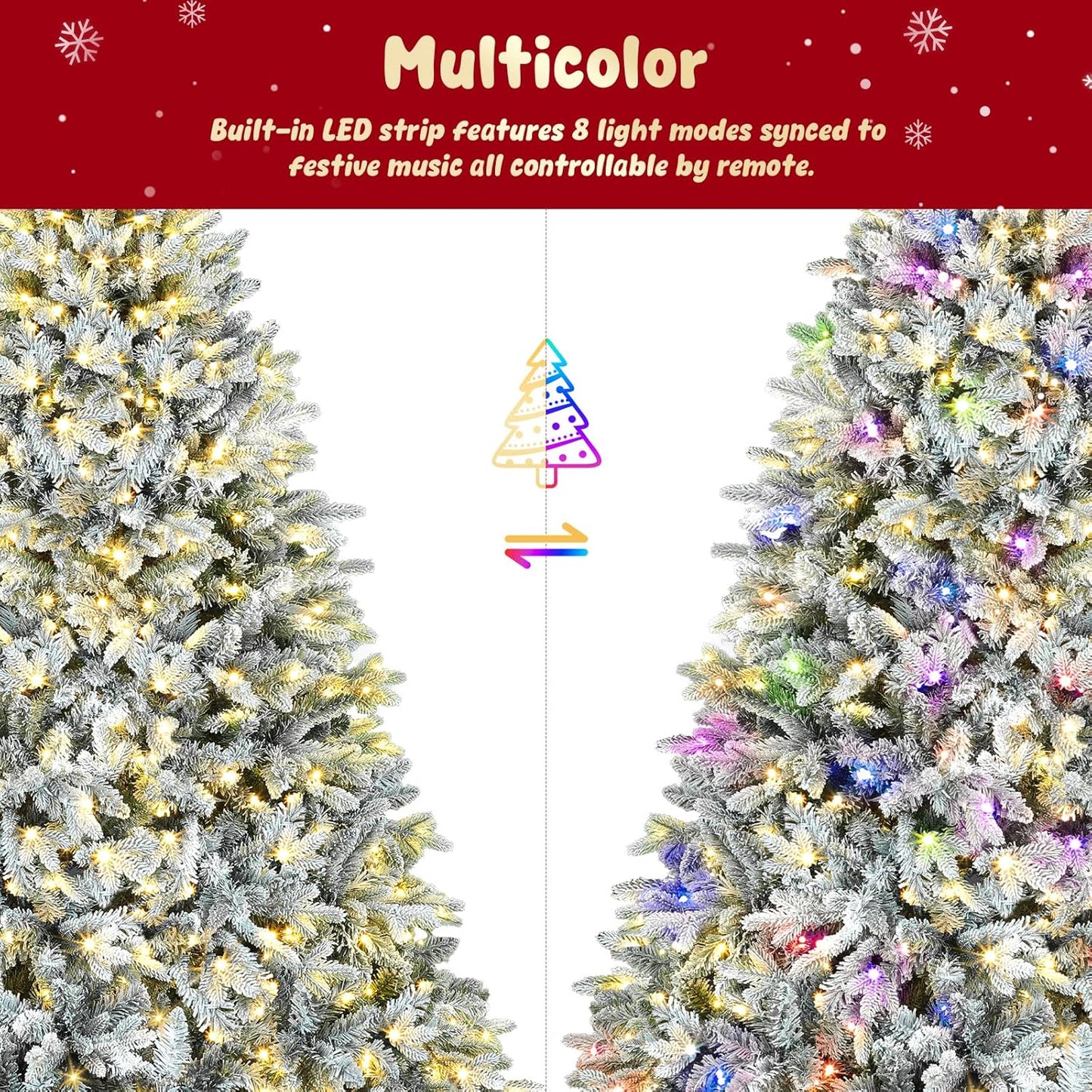 6.5FT Rotating Christmas Tree with Remote, Pre-Lit Artificial Green PE & PVC Xmas Tree, Multicolor LED Lights with Music & Flash Modes, Deluxe Holiday Home Decor