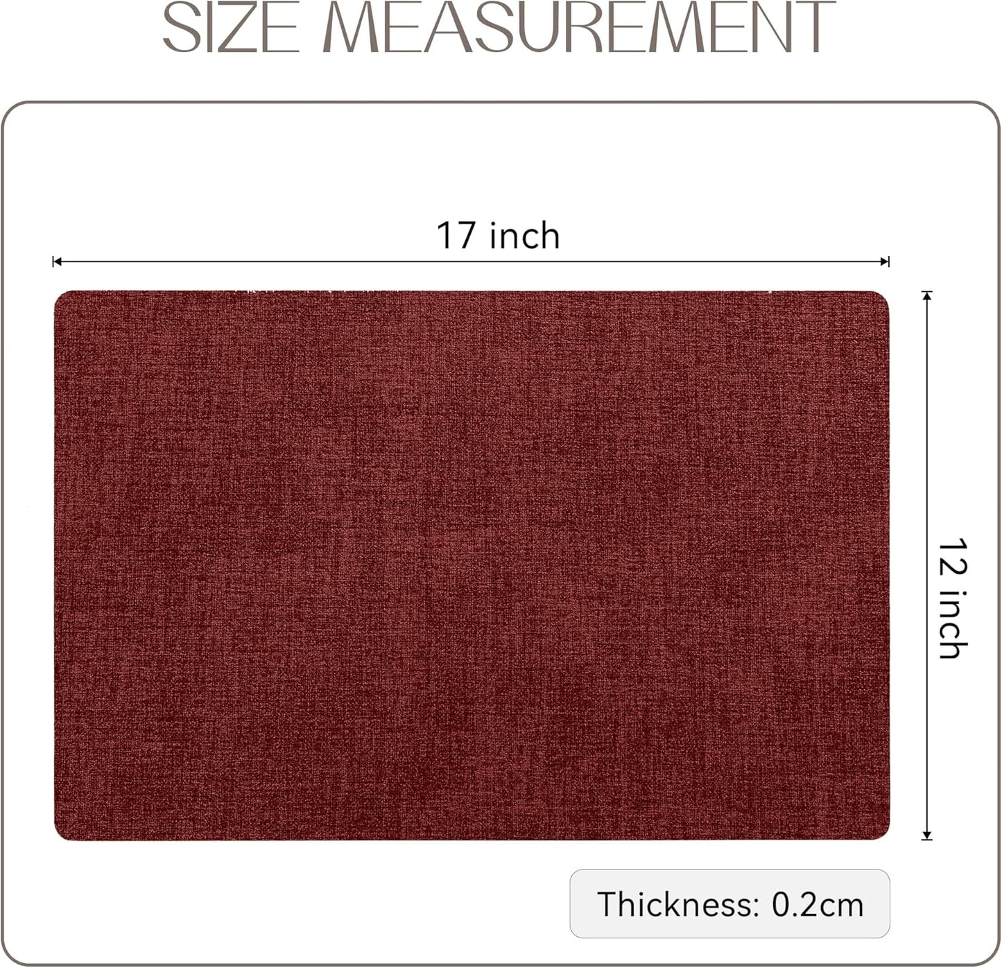 Romanstile Vinyl Placemats Set of 12-12 X 18 Inch - Heat Resistant Place Mats 100% Waterproof Oilproof Wipeable Reversible Faux Leather Table Mats for Kitchen/Dining/Party/Outdoor, Red