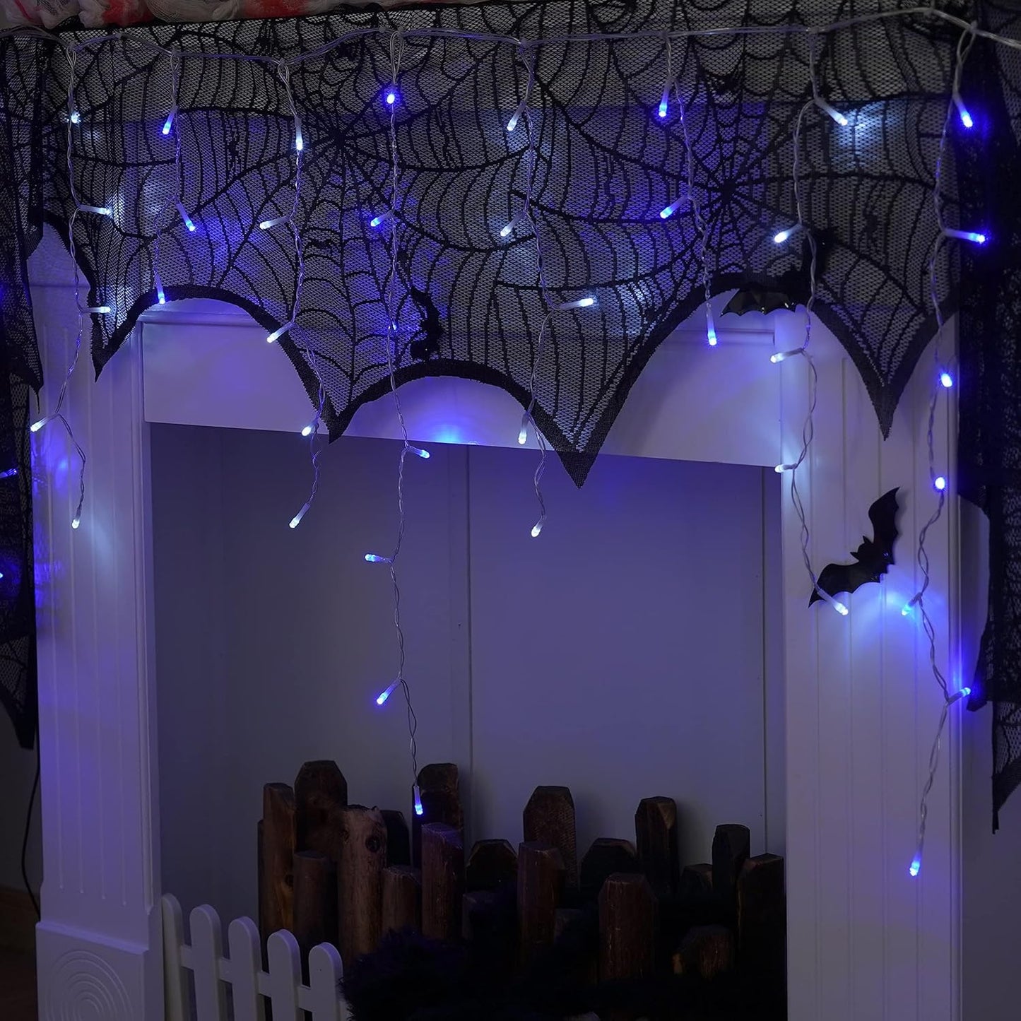 YEGUO 33ft 400 LED Blue and White Icicle Lights Outdoor Waterproof, 80 Drops Icicle String Lights Connectable, 8 Modes Icicle Christmas Lights with Memory Timer