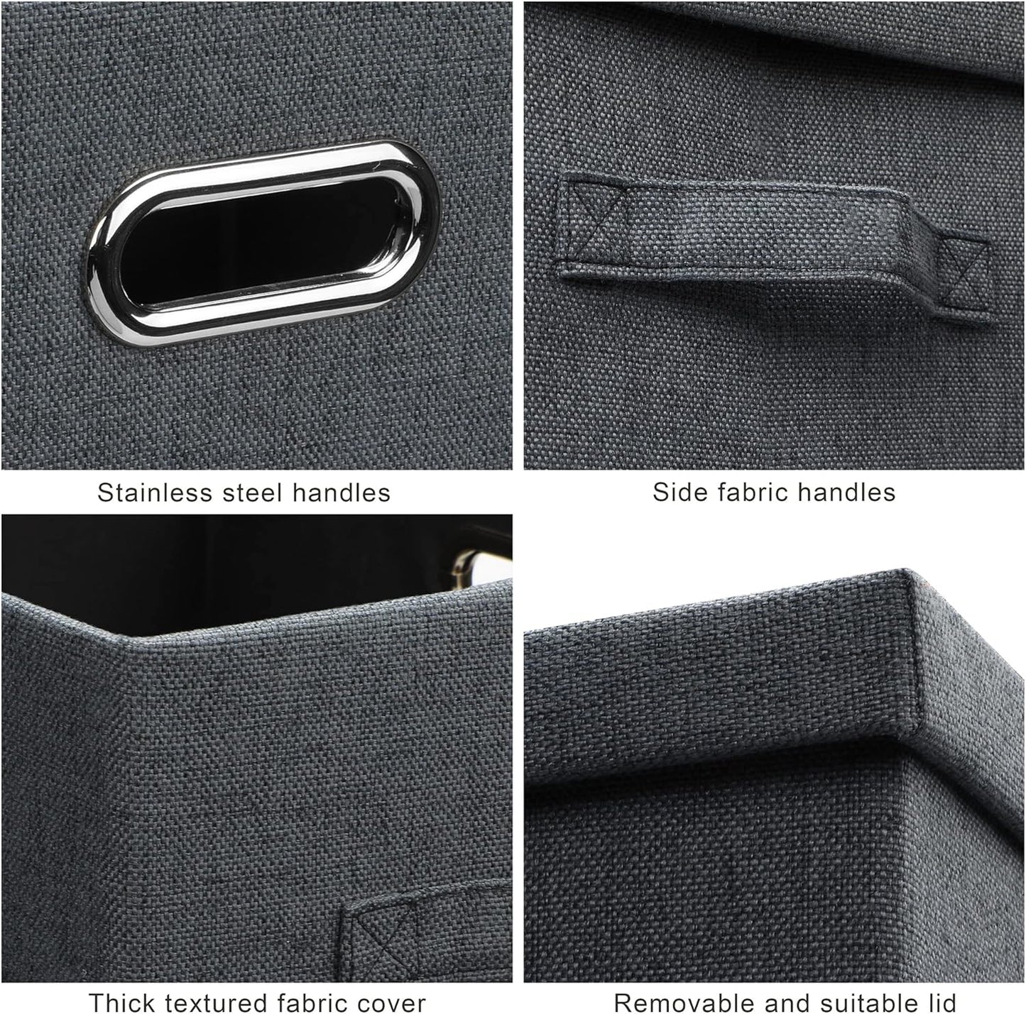 Large 17" 36 Quart Collapsible Stackable Storage Bins with Lids, 5 Packs Dark Gray Foldable Fabric Closet Storage Boxes with Lids Heavy-duty Linen Cube Baskets(17 x 12 x 11)