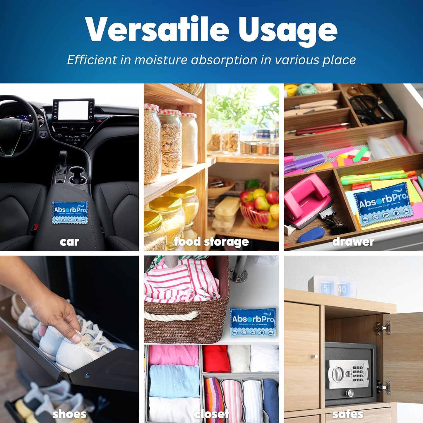 Rechargeable Dehumidifier Bag 1-Pack - 100g Reusable Moisture Absorbers - Silica Gel Packets for Bins, Totes, Gun Safe, Food Storage, Clothes, Cars, and Boats