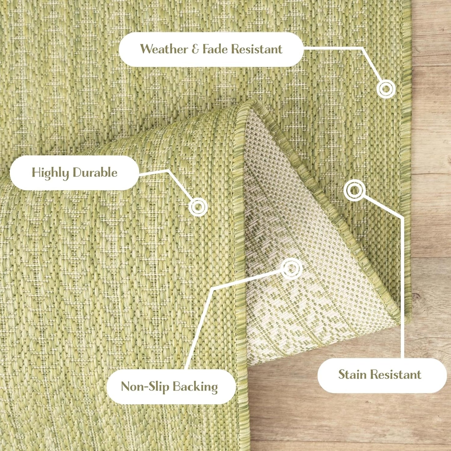 Adiva Rugs Outdoor Indoor Area Rug, Weather Resistant, Easy to Clean, Stain Resistant Floor Mat for Dining Room, Backyard, Deck, Patio (Olive Weiss, 2'6" x 7')