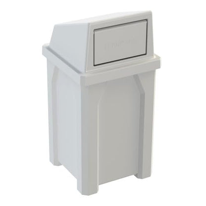 32 Gallon Square 100% Recycled Plastic Heavy Duty Outdoor Trash Can with Push Lid - Great for Schools and Businesses - White