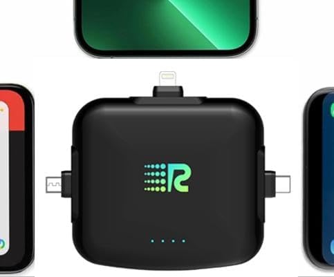 Rush Charge Universe 3 in 1 Portable Charger – 3300mah, 2.4A High-Speed Fast Charging Compatible with iPhone and Android Lightning, Type C, Micro-USB Charges 3 Devices at a Time Pre-Charged RC33 Black