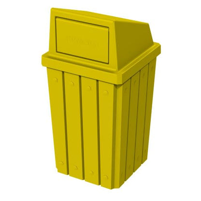 32 Gallon Square Slatted 100% Recycled Plastic Heavy-Duty Commercial Outdoor or Indoor Trash Can with Push Top Lid | Great for Schools and Businesses - Yellow