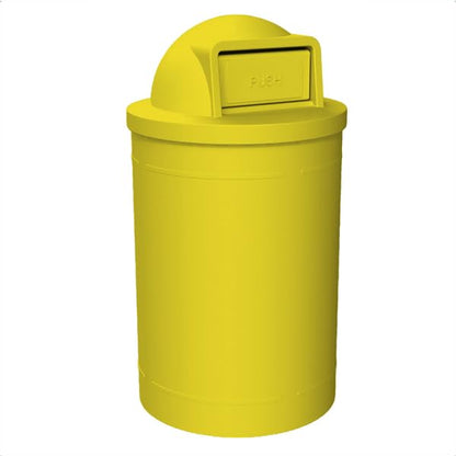 55 Gallon Round 100% Recycled Plastic Heavy Duty Outdoor Trash Can with Push Open Dome Lid and Internal Liner | Great for Schools and Businesses - Yellow