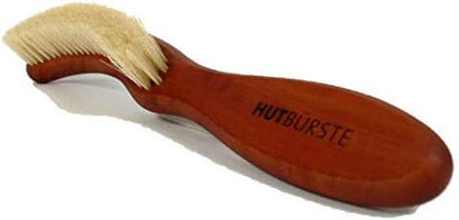 Valentino Garemi Classic Cleaning Hat Brush – Eliminate Dry Stains Dust Rain Spots Sweat Stains Pet Hair – Superb Pear Stained Wood and Genuine Boar Hair – Made in Germany