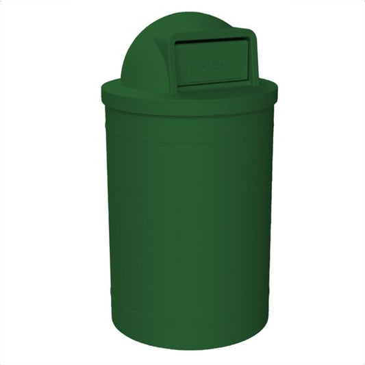 55 Gallon Round 100% Recycled Plastic Heavy Duty Outdoor Trash Can with Push Open Dome Lid and Internal Liner - Green