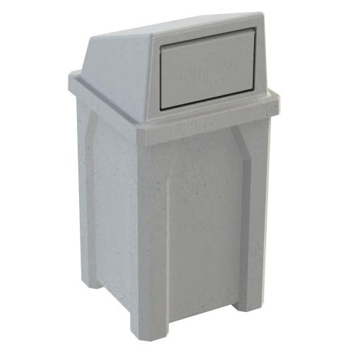 32 Gallon Square 100% Recycled Plastic Heavy Duty Outdoor Trash Can with Push Lid - Great for Schools and Businesses - Light Granite