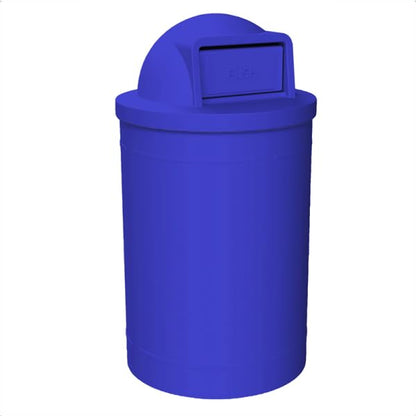 55 Gallon Circle 100% Recycled Plastic Heavy Duty Outdoor Trash Can with Push Open Dome Lid and Internal Liner - Blue