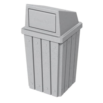 32 Gallon Square Slatted 100% Recycled Plastic Heavy-Duty Commercial Outdoor and Indoor Trash Can with Push Top Lid | Great for Schools and Businesses - Light Granite