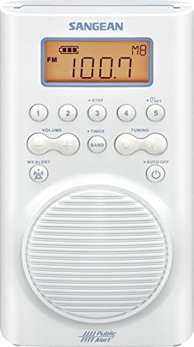 Sangean H205 Shower Radio AM/FM Waterproof, Weather Alert, Digital Tuning, White