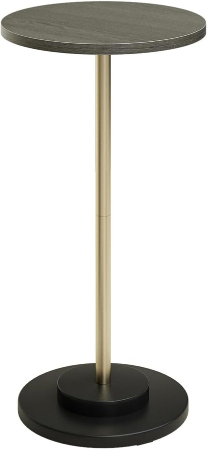 Masupu Drink Table, Round Side Table for Small Spaces, Pedestal Side Table, Small End Table with Metal Base, for Living Room, Bedroom, Bathroom, Grey