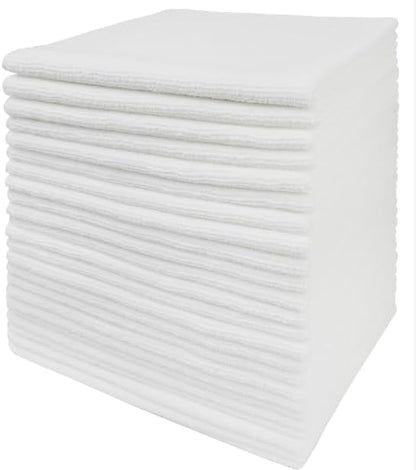 Tricol Clean Professional Extra-Thick Microfiber Cleaning Cloth 12 Pack White (16IN x 16IN, 300GSM, Commercial Grade All-Purpose Microfiber Highly Absorbent, LINT-Free, Streak-Free Cleaning Towels)